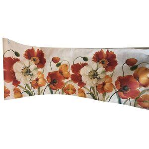 Floral Table Runner With Red White & Yellow Poppies On Beige Background 6 foot x